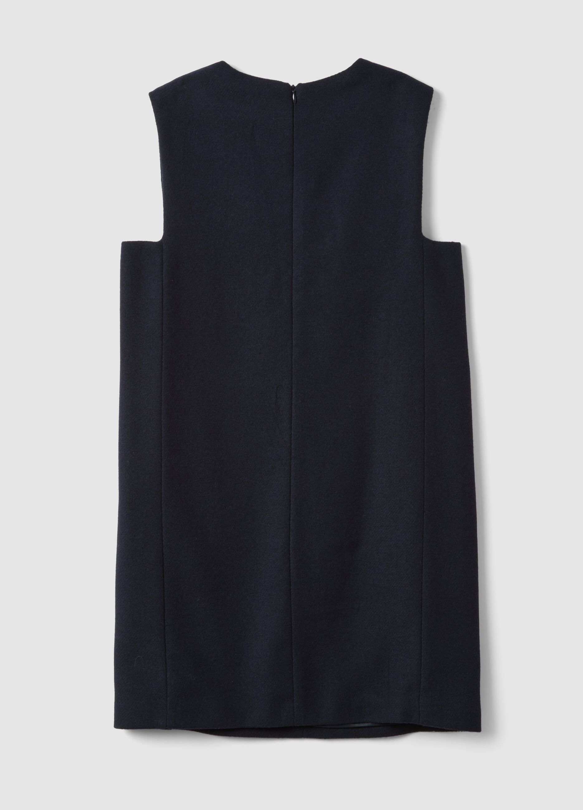Abito smanicato blu in misto lana regular fit