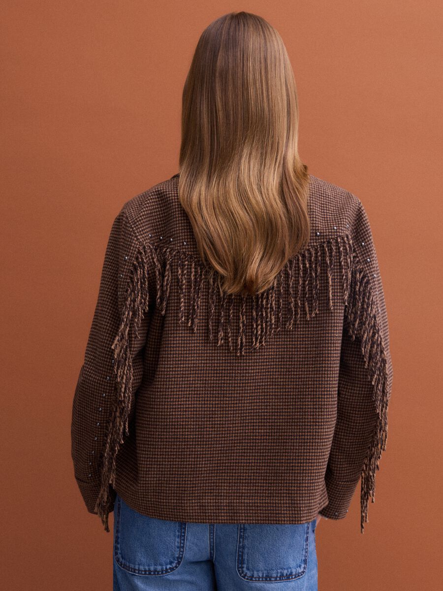 Brown wool-viscose blend blazer with applied fringes_3