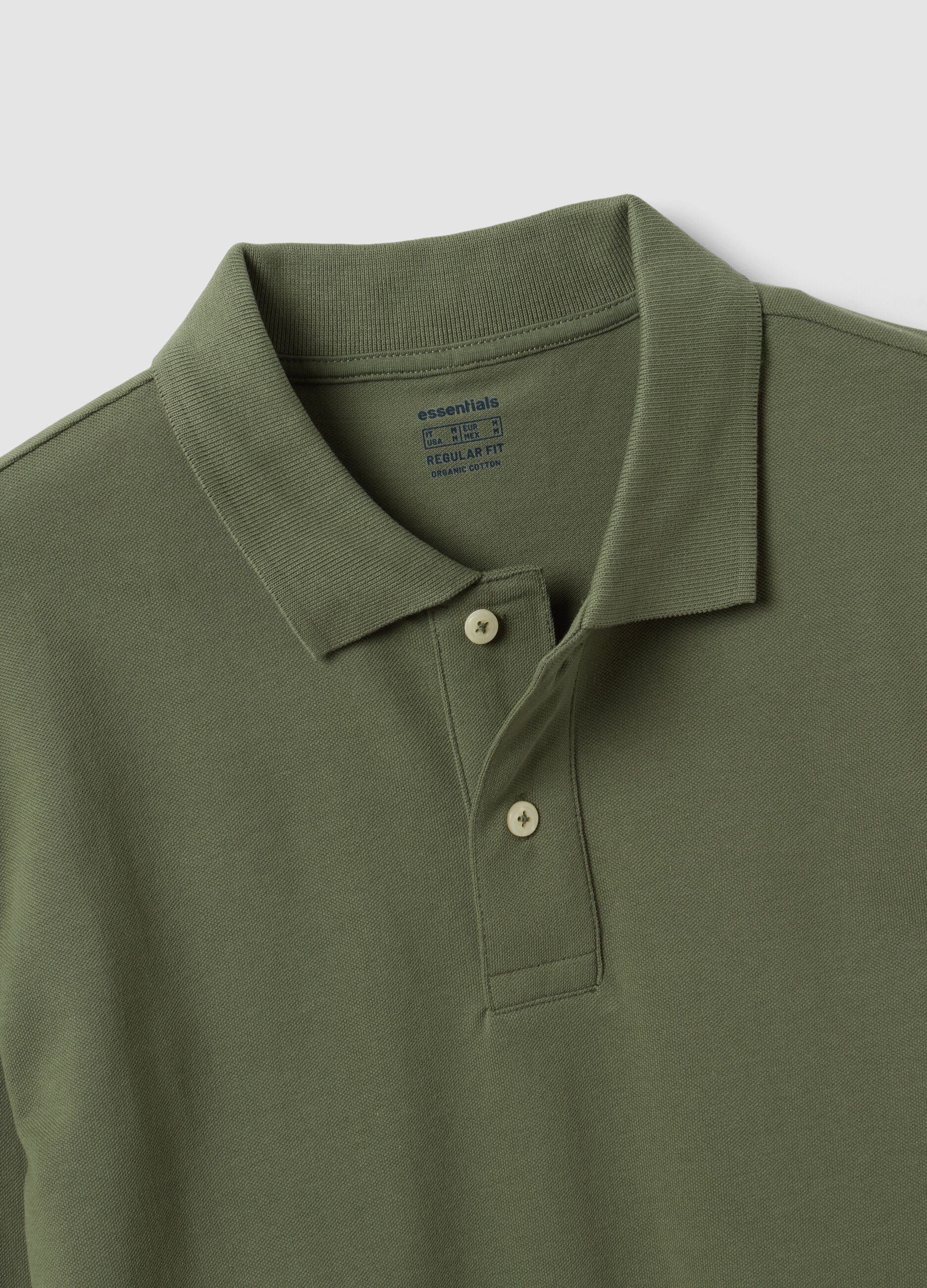 Green long-sleeve organic cotton piqu&eacute; polo shirt, regular fit