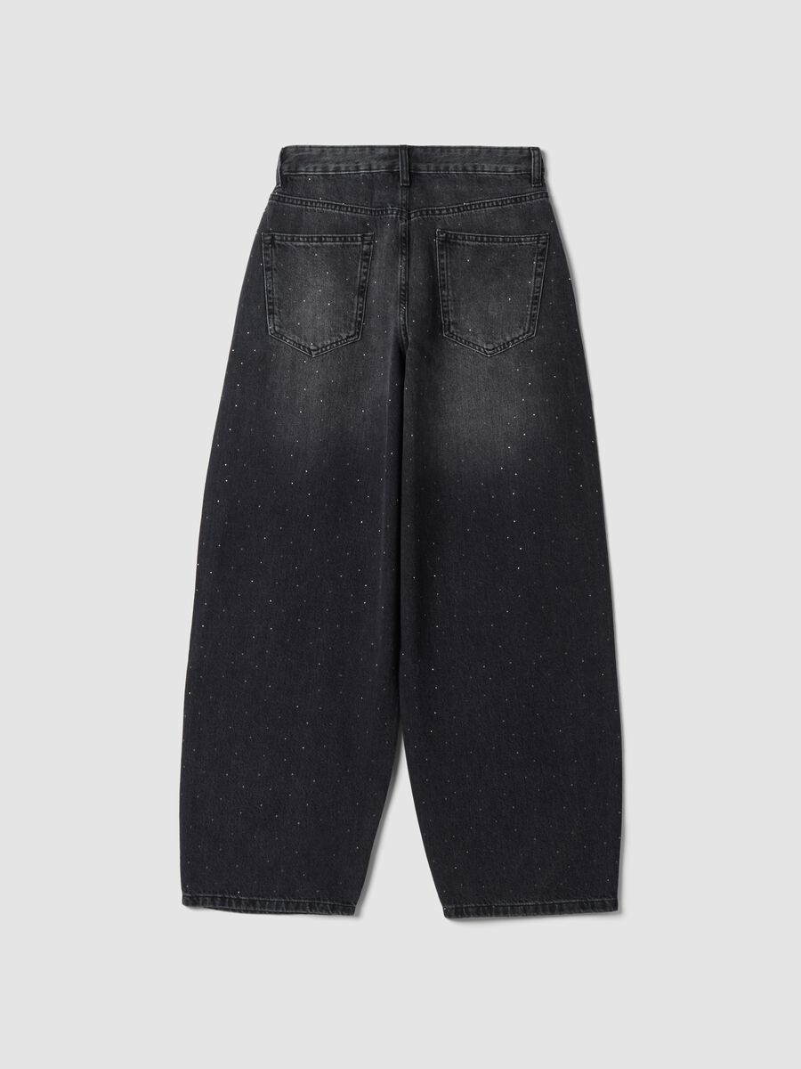Jeans neri in puro cotone skater fit con strass_7