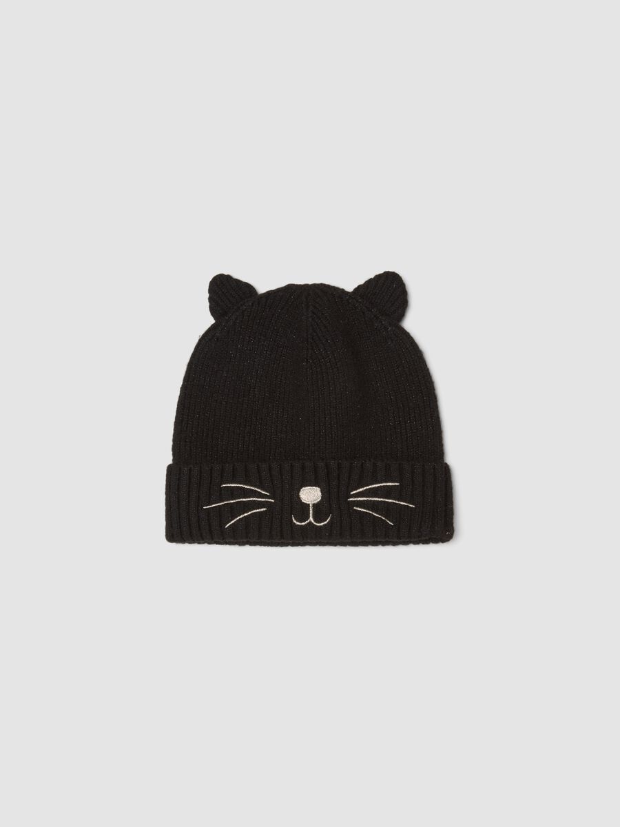 Cappello nero in tessuto elasticizzato con orecchie_1