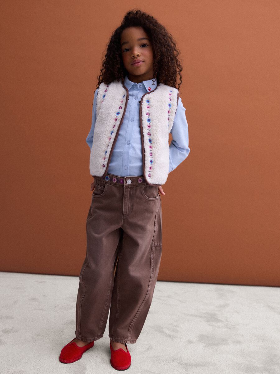 Brown pure cotton embroidered balloon-fit jeans_0