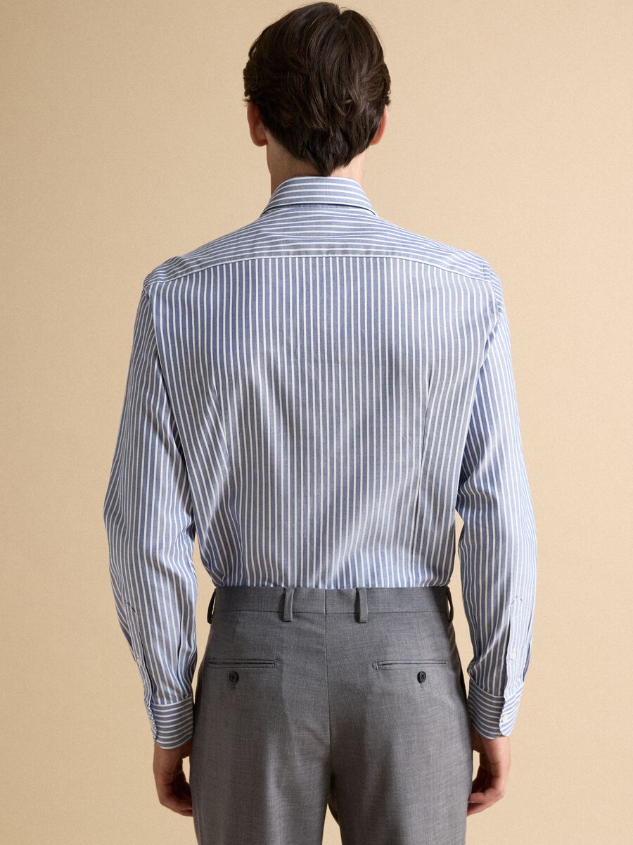 White pure cotton striped Oxford shirt, slim fit_3