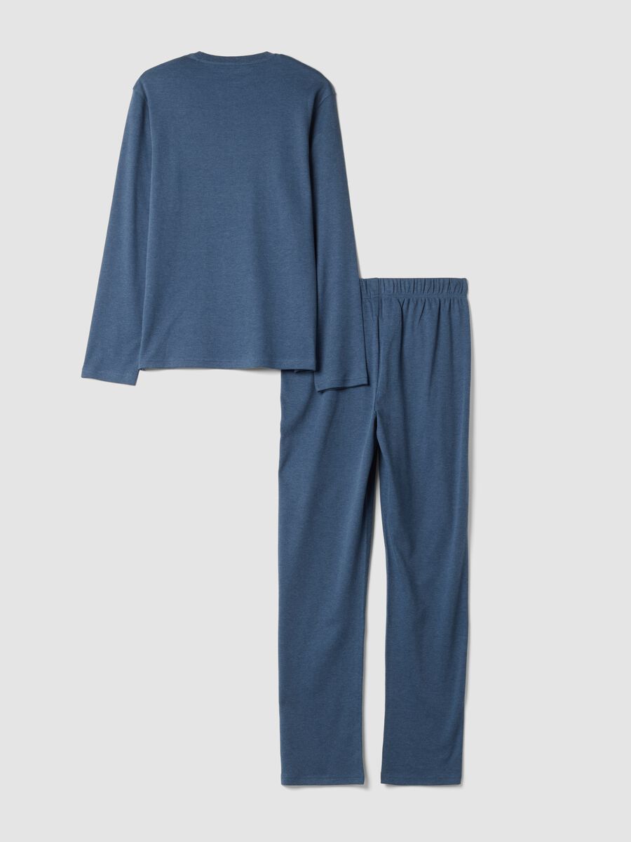 Blue m&eacute;lange pure organic cotton crew-neck pyjamas_2