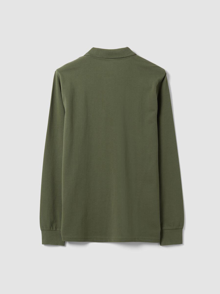 Green long-sleeve organic cotton piqu&eacute; polo shirt, regular fit_1
