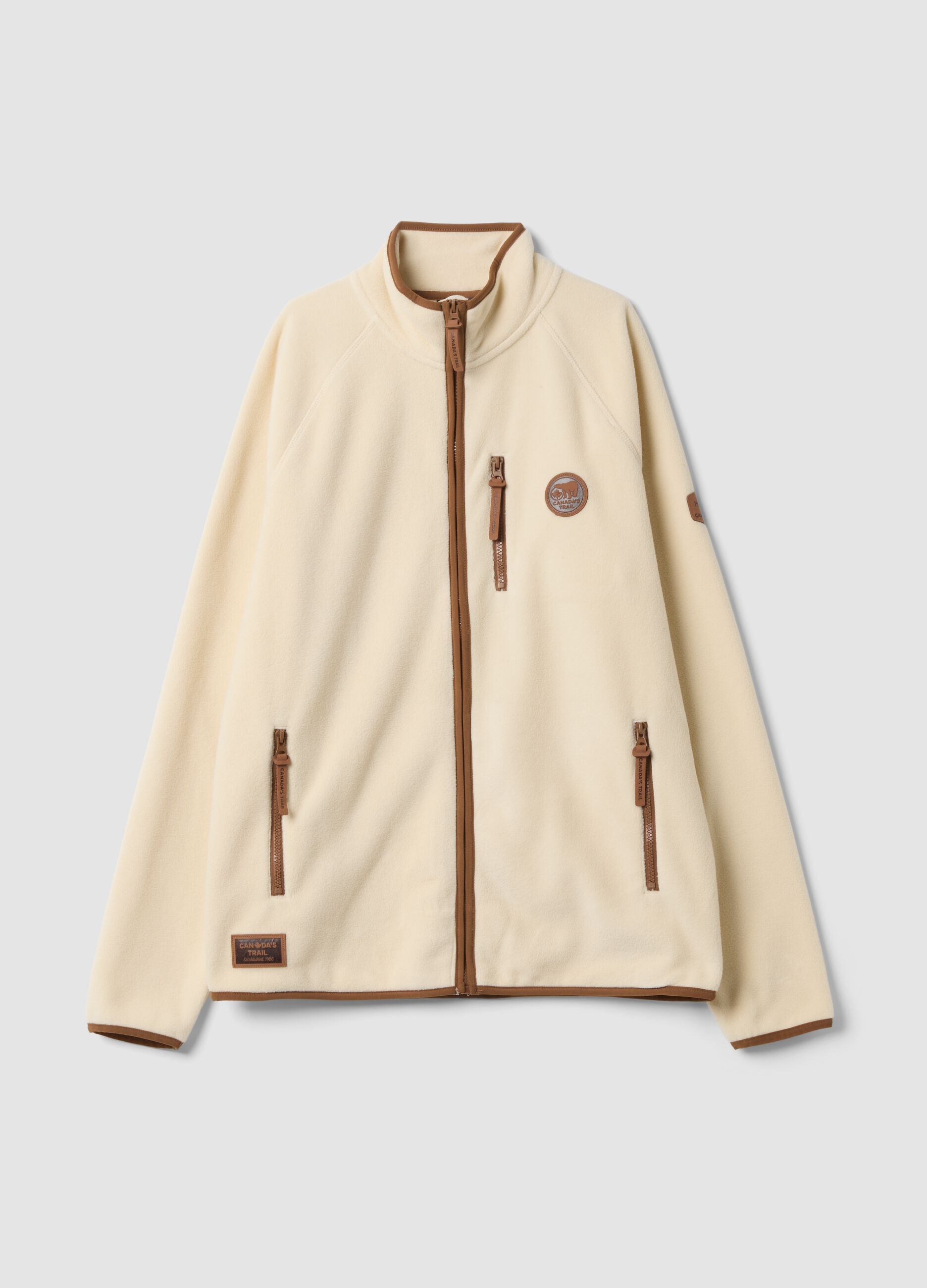 Beige heavyweight jacket with zip and contrast trims