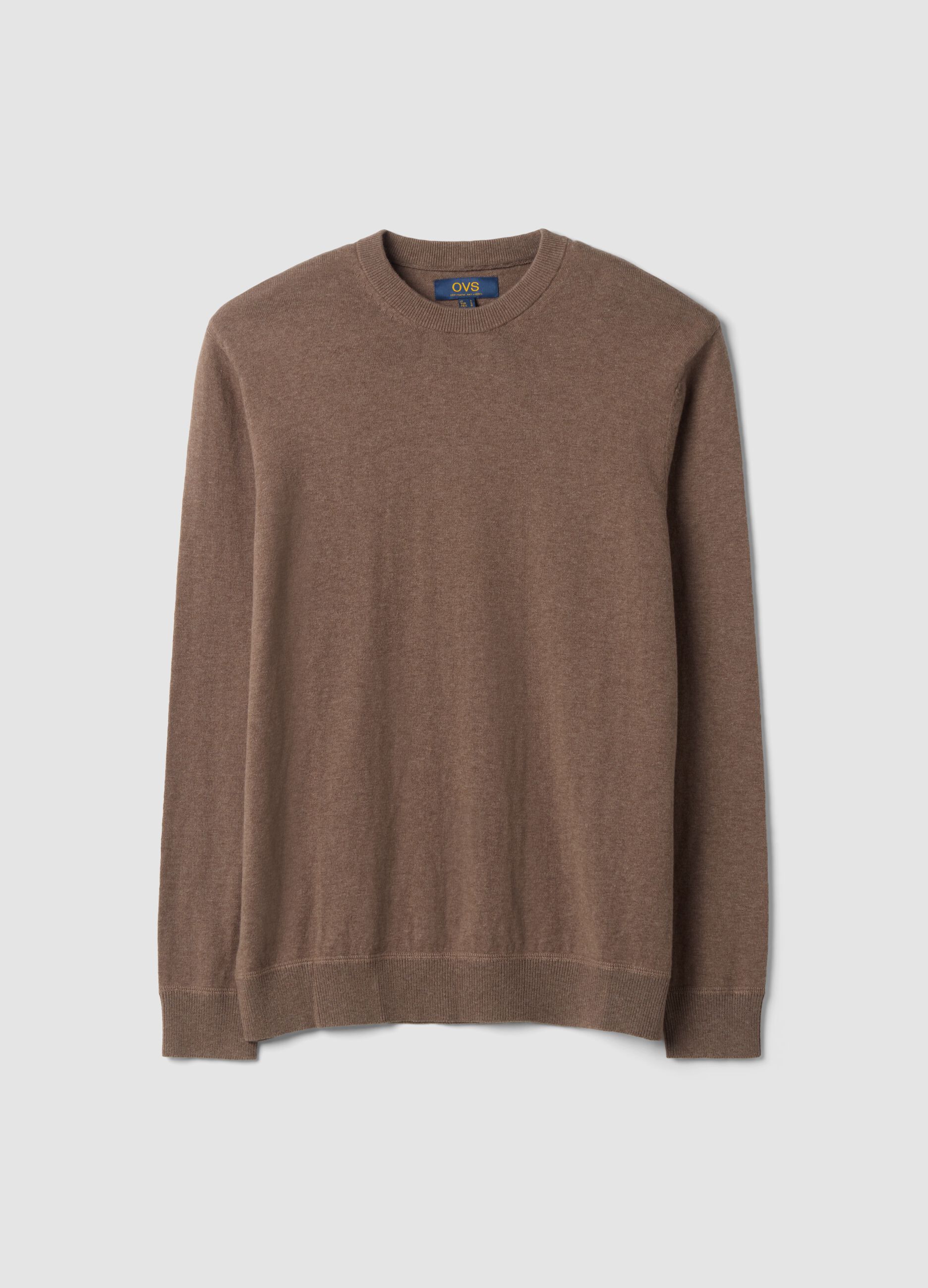 Brown cotton and cashmere blend crew-neck jumper
