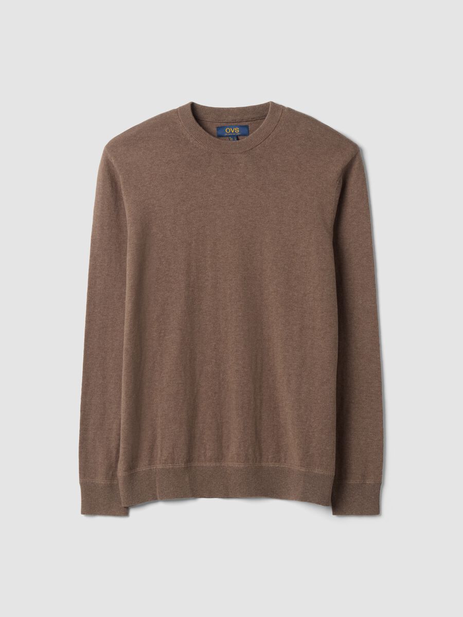 Brown cotton and cashmere blend crew-neck jumper_0
