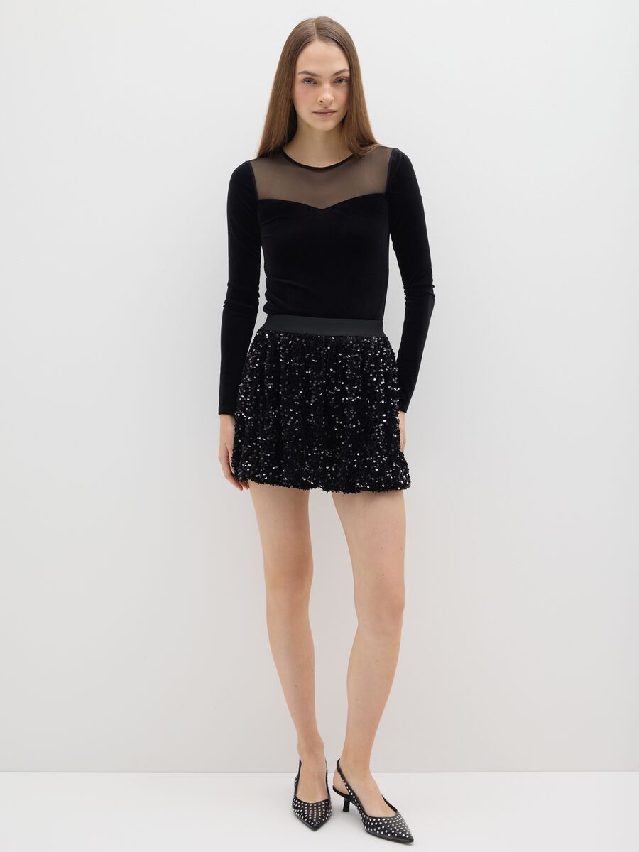 Black balloon miniskirt in regular fit velour blend with sequins_0