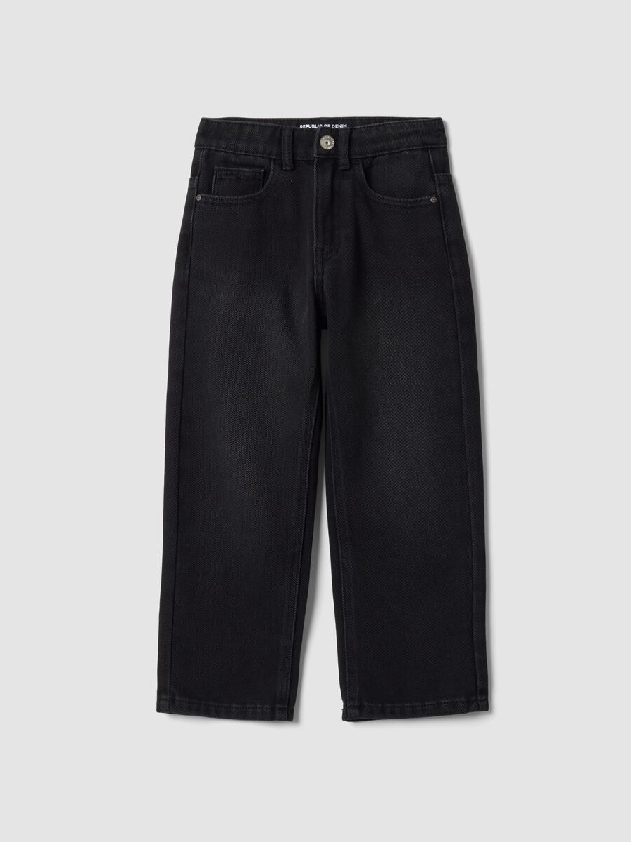 Jeans neri wide leg in misto cotone e viscosa per bambino_5