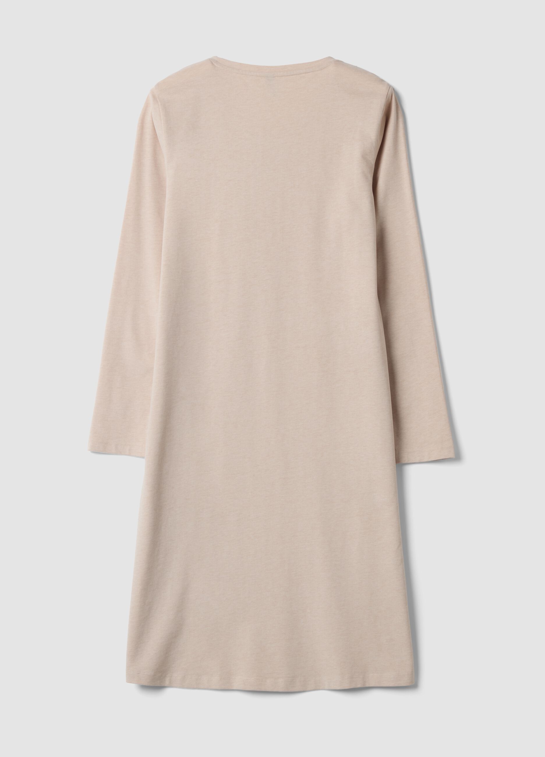 Camicia da notte beige in misto cotone organico con scollo a V