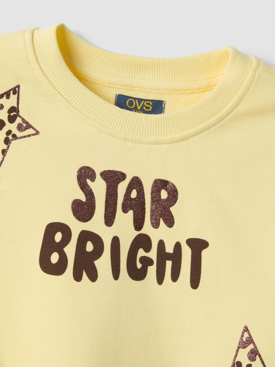 Yellow pure cotton crew-neck sweatshirt with star print_3