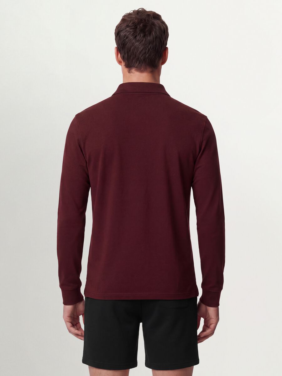 Red long-sleeve piqu&eacute; polo in pure organic cotton, regular fit_3