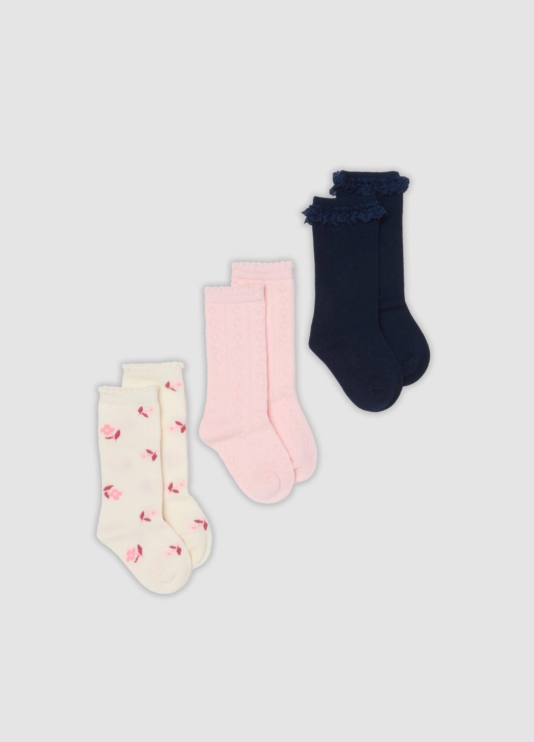 Tripack di calze lunghe rosa in cotone organico elasticizzato
