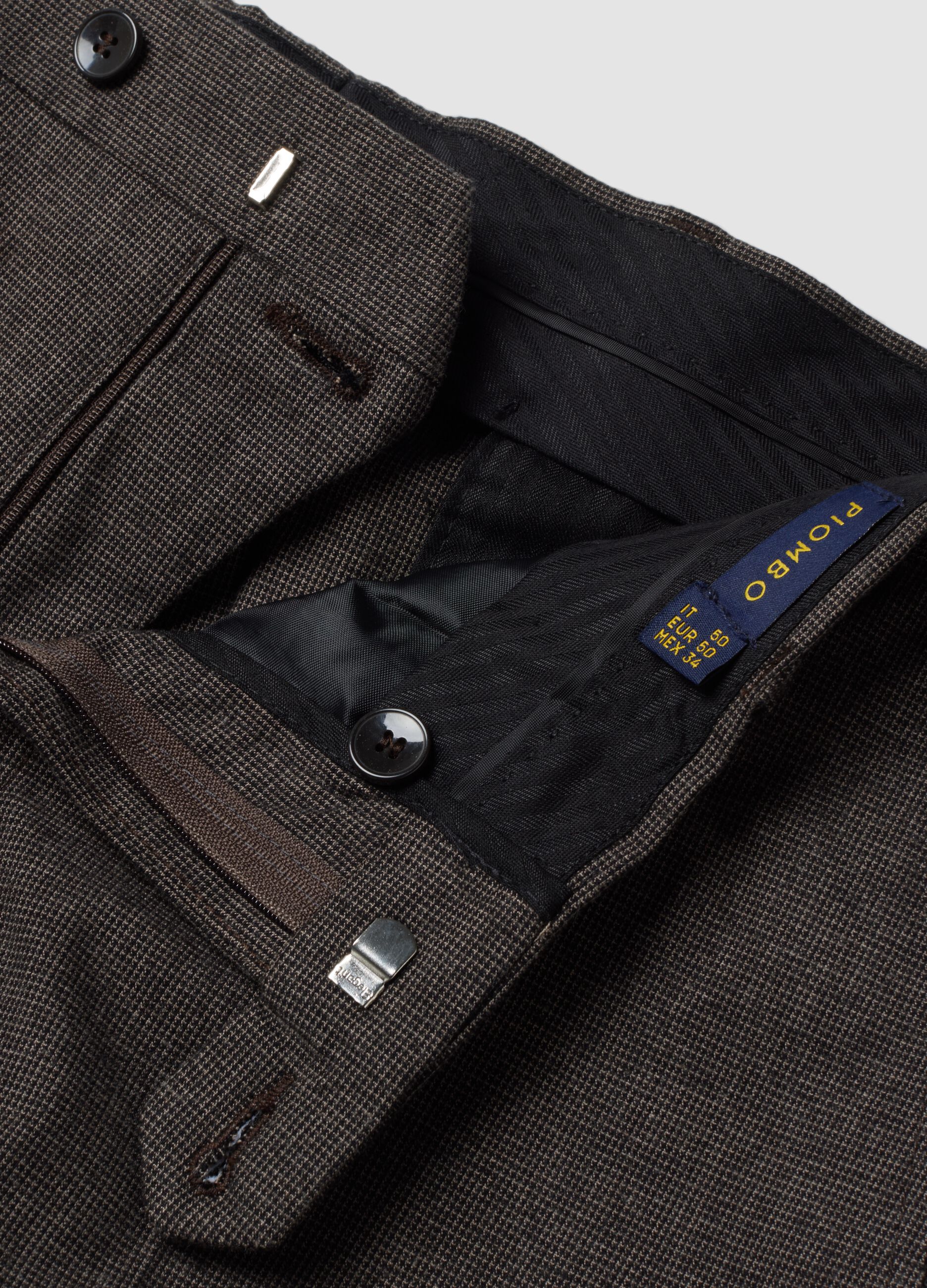 Brown slim-fit formal trousers in stretch cotton