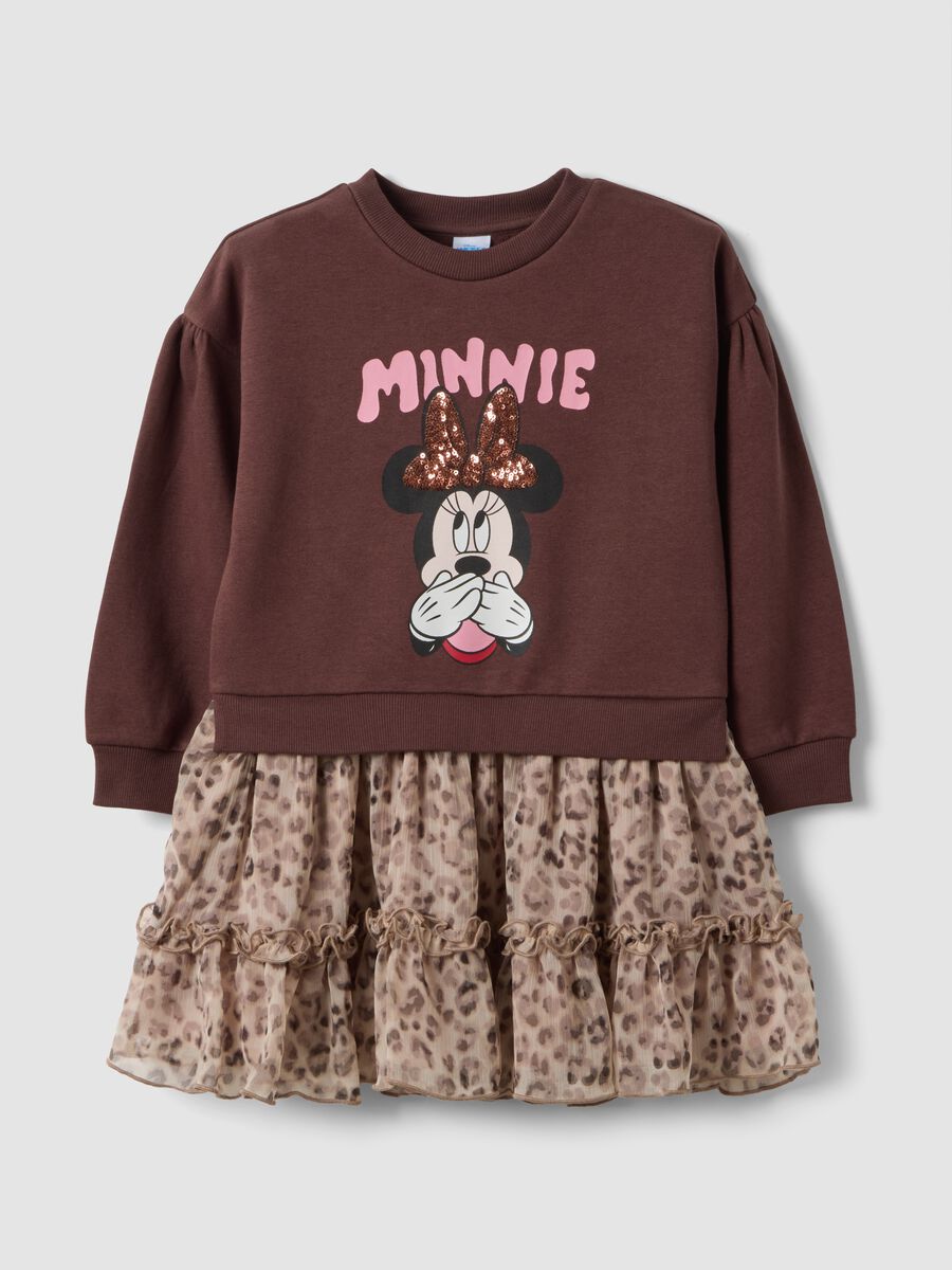 Brown crew-neck cotton-blend Minnie print dress_0