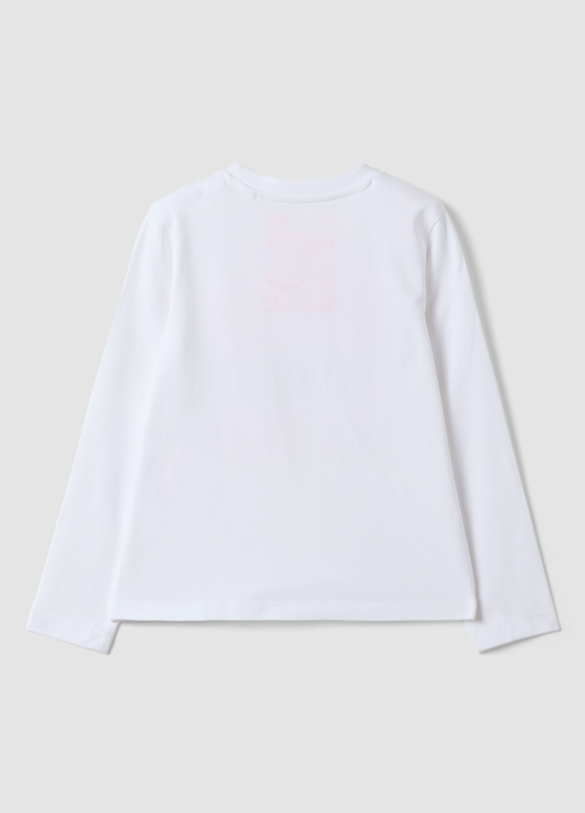 White stretch cotton crew-neck printed T-shirt for girls