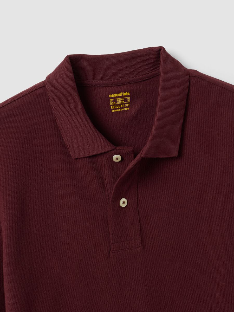 Red long-sleeve piqu&eacute; polo in pure organic cotton, regular fit_2
