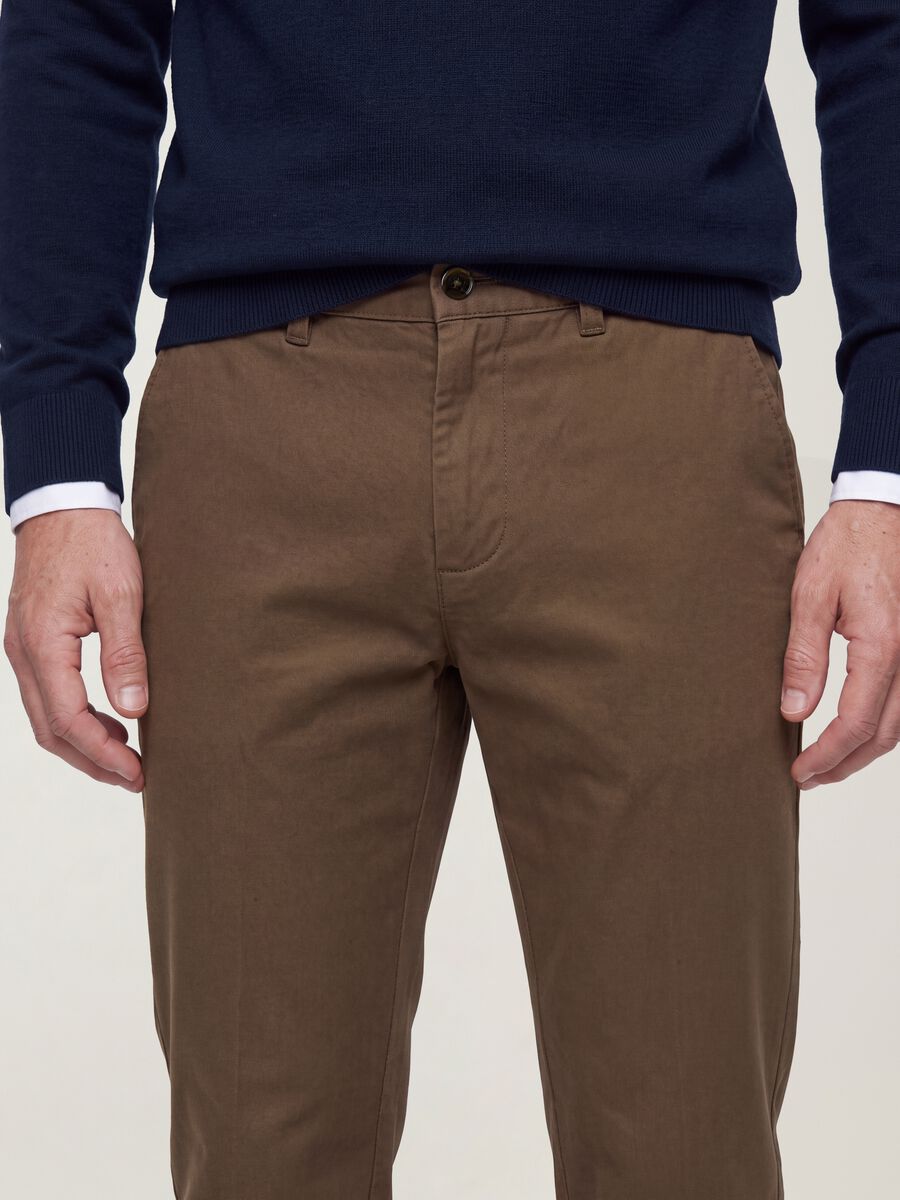 Brown slim-fit stretch cotton twill chino trousers_3