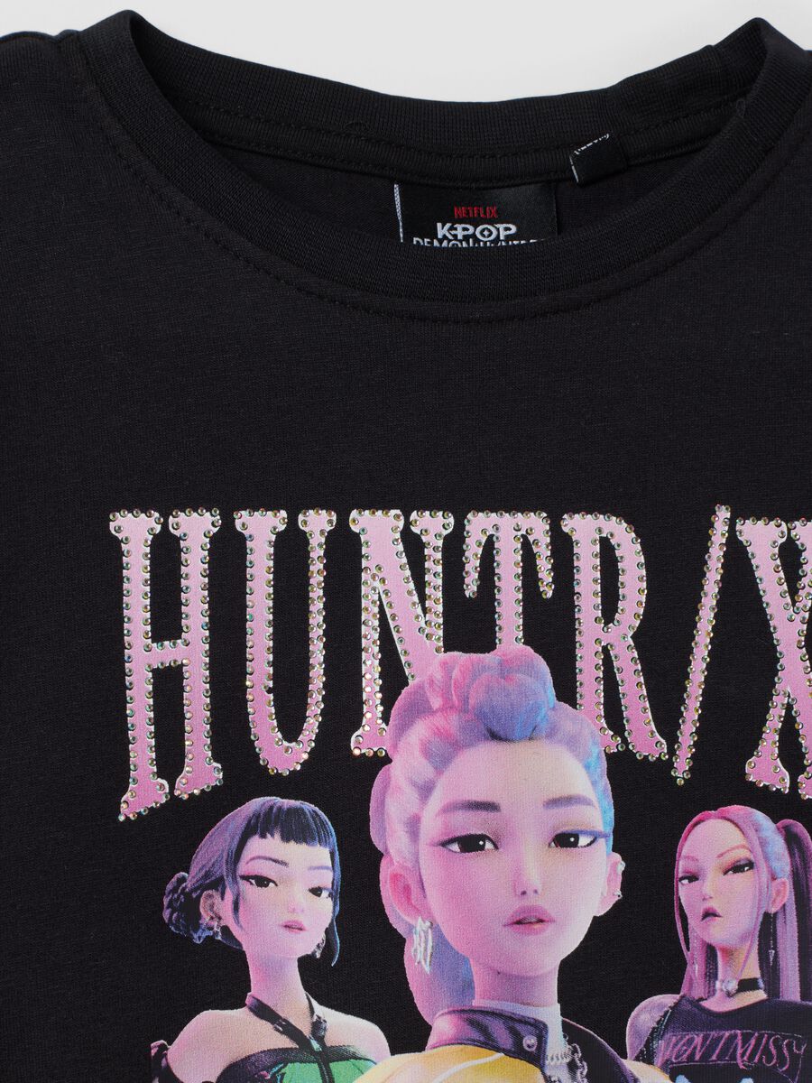 Black stretch cotton T-shirt with K-Pop Demon Hunters print_2
