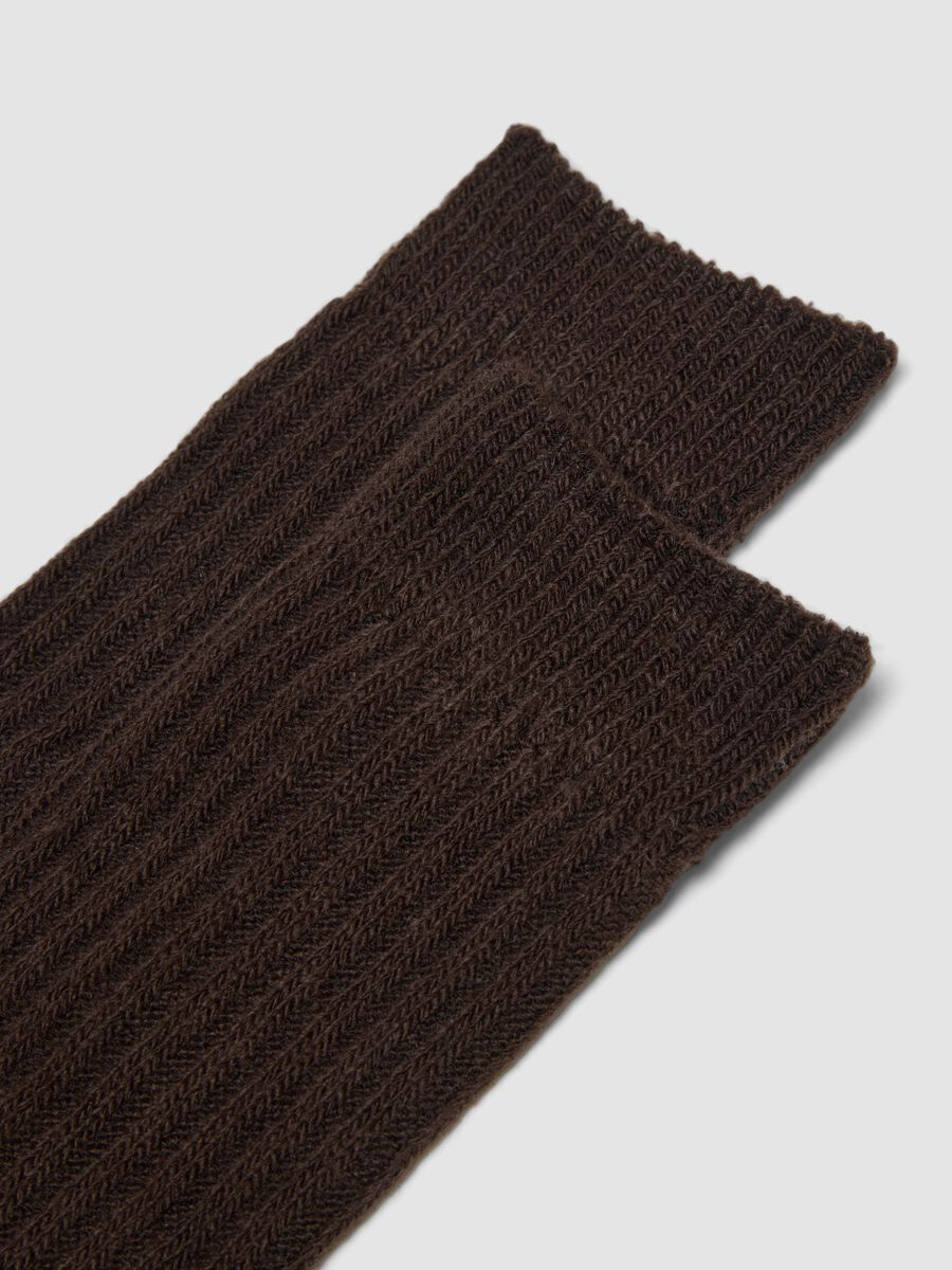 Brown ribbed stretch-fabric socks_2
