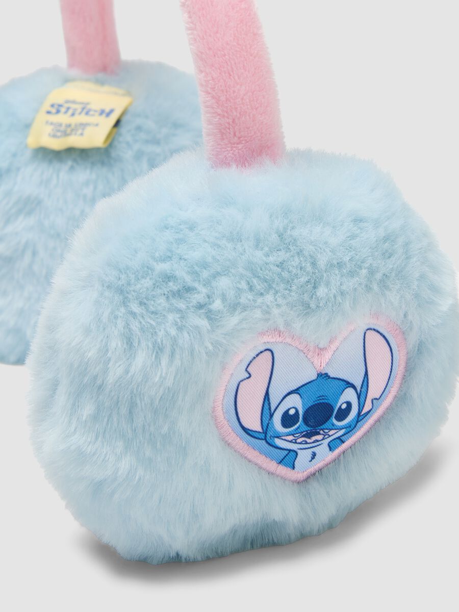 Blue ear warmers with Stitch patch_2