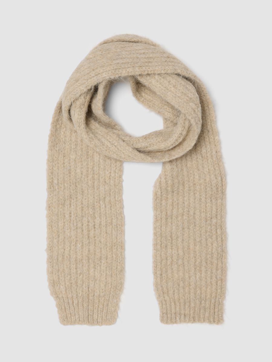 Sand-coloured stretch wool scarf_0
