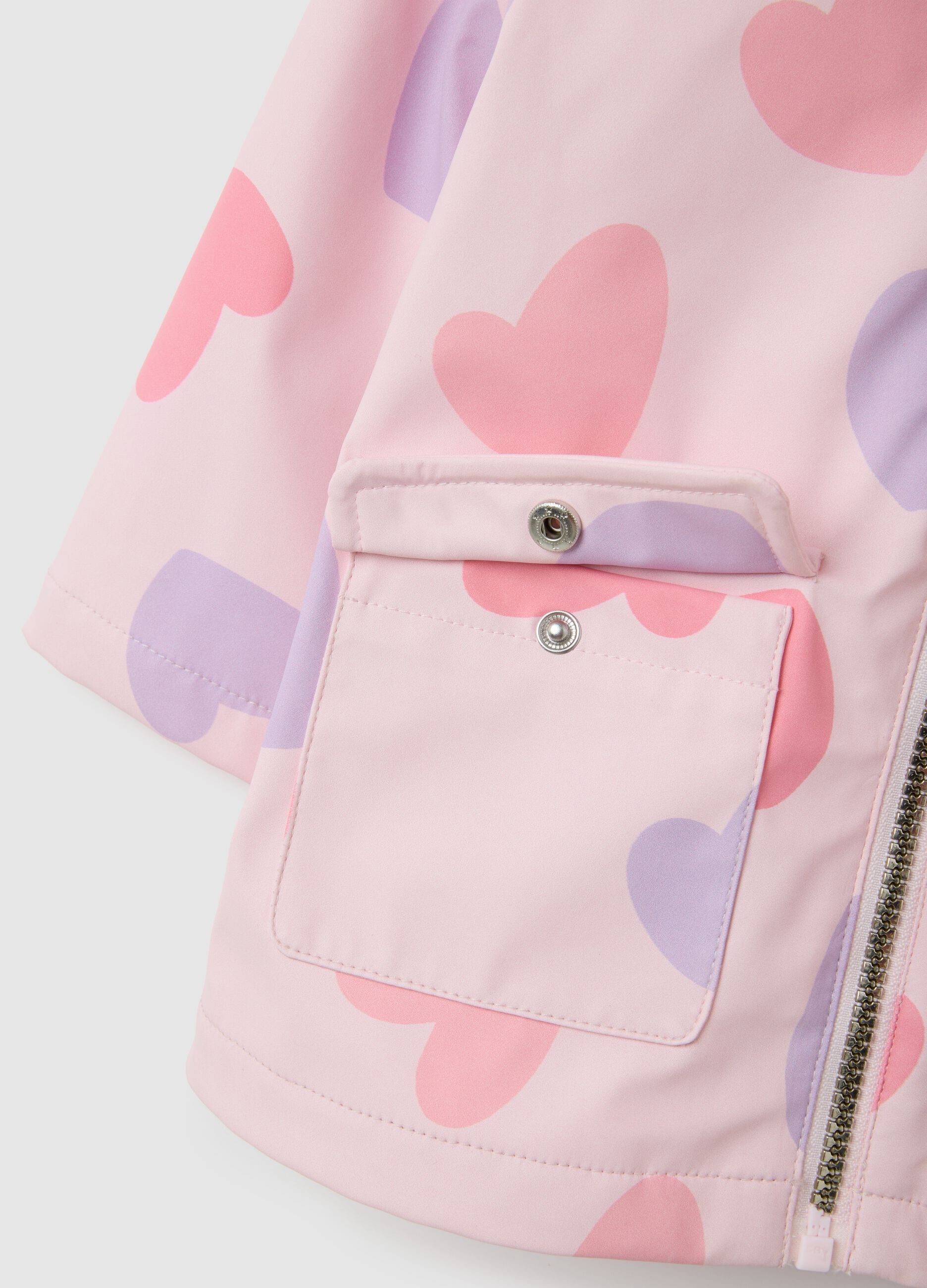 Girl's regular fit pink raincoat with hearts