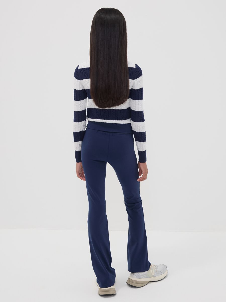 Blue flared leggings in stretch organic cotton for girls_1