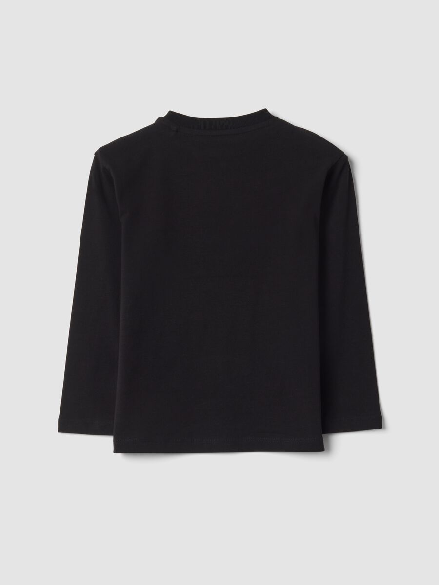 Black long-sleeve stretch organic cotton T-shirt with car print_1