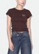 T-shirt marrone in puro cotone a girocollo con scritta_3