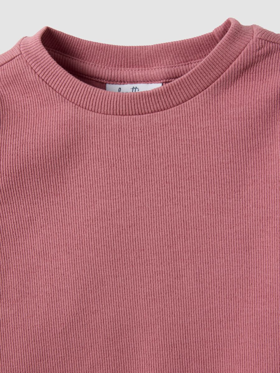 Pink slim-fit ribbed stretch-cotton T-shirt for baby girl_2