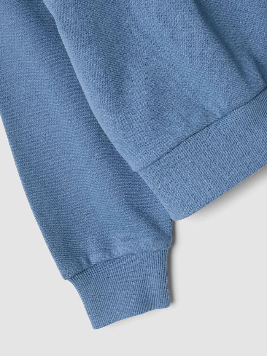 Blue pure cotton sweatshirt with ruffles and crew neck_2