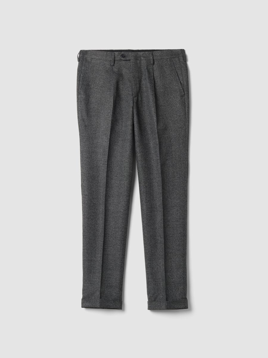 Grey slim-fit formal trousers in stretch viscose_0