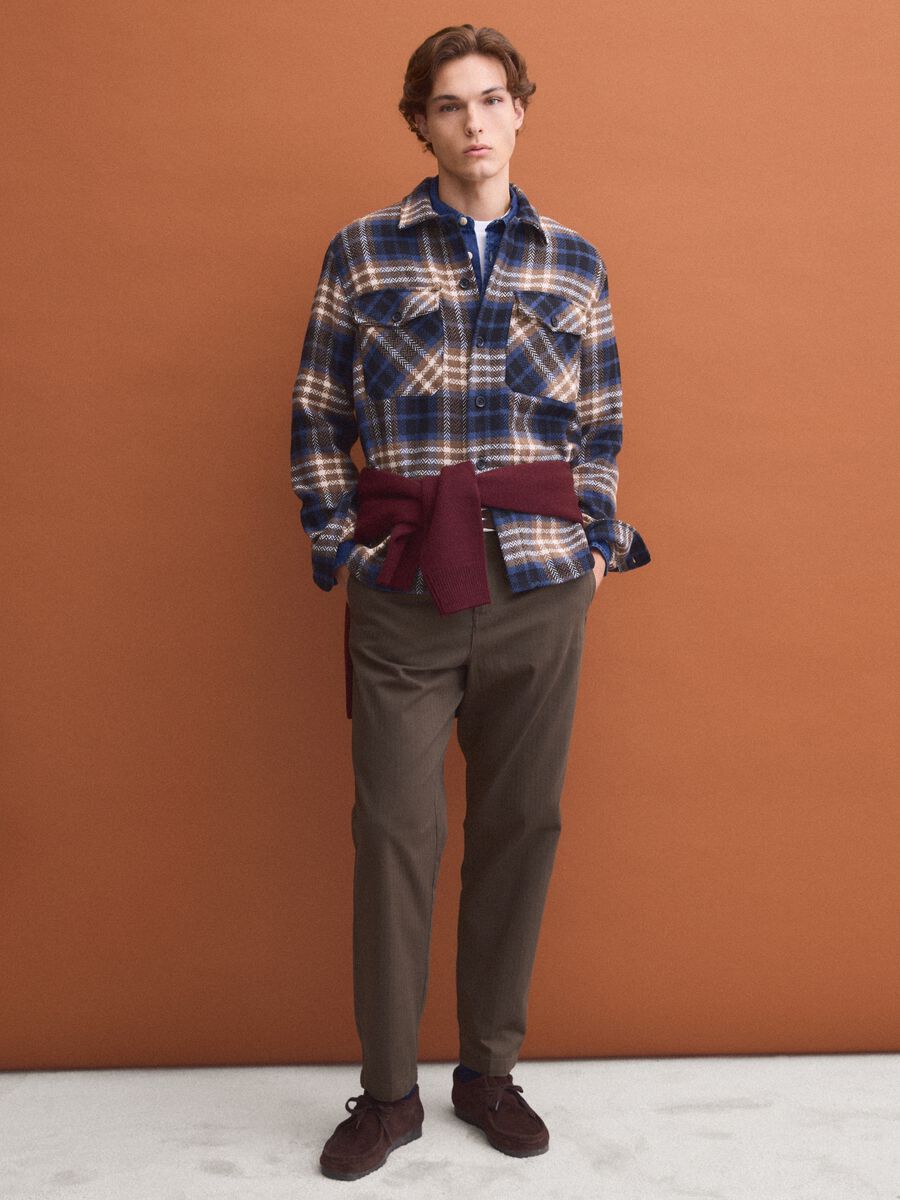 Blue wool-blend checked shacket with an oversized fit_2