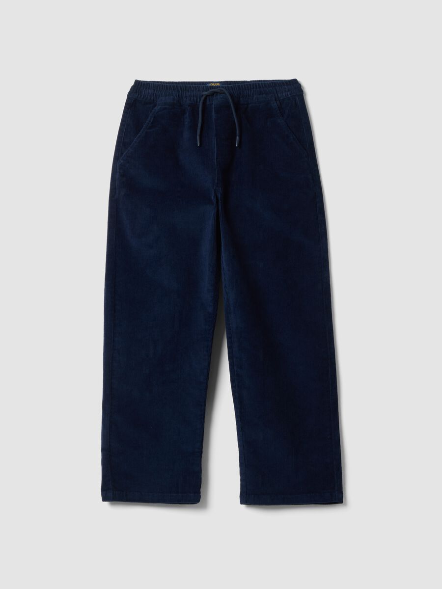 Blue ribbed relaxed-fit joggers in stretch cotton_0