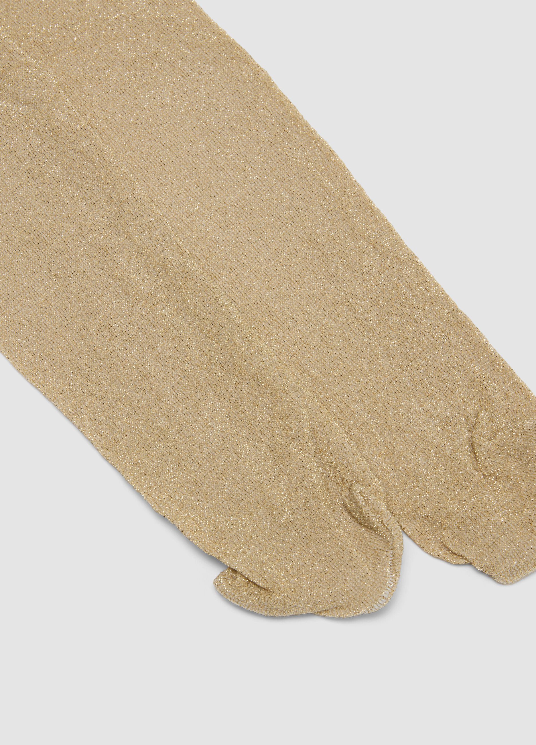 Collant bianco in tessuto elasticizzato con filato brillante