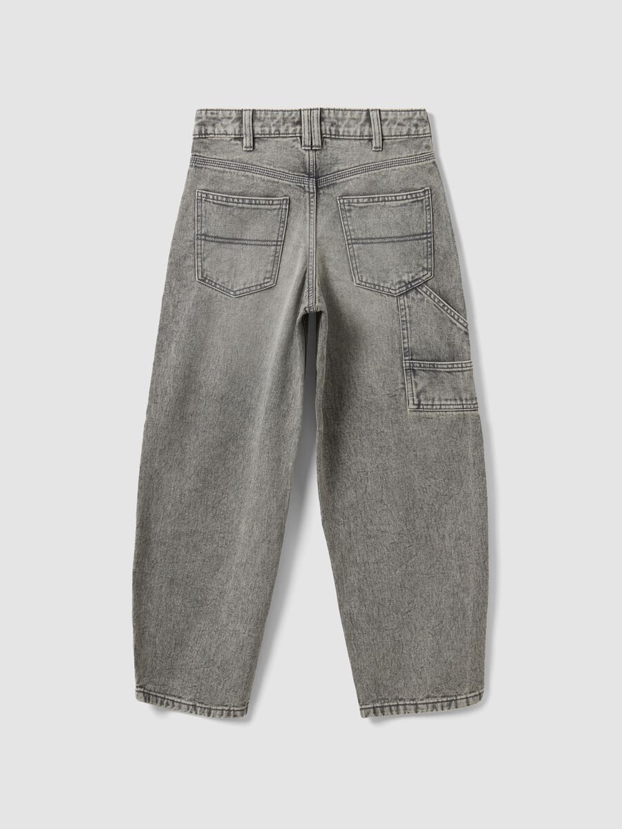 Grey pure cotton denim jeans, balloon fit_5