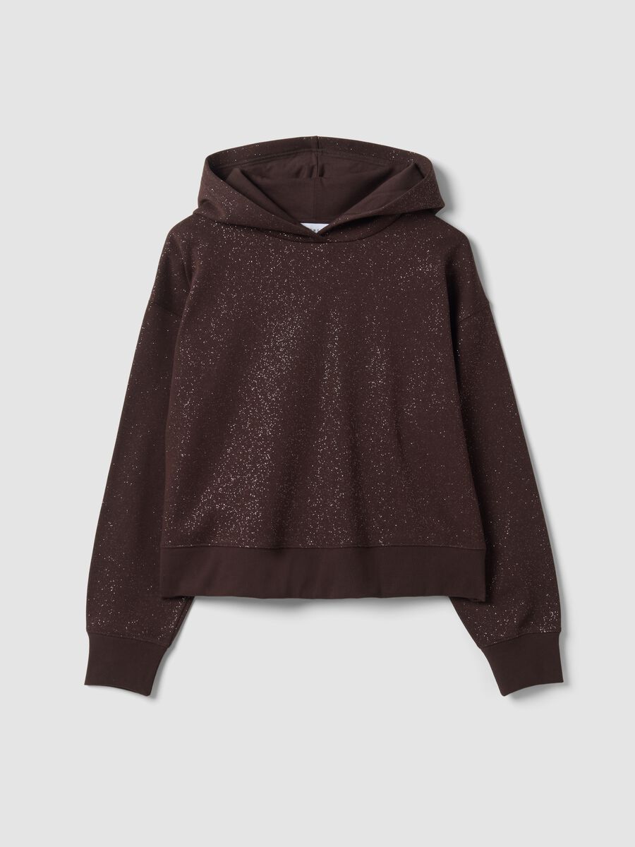 Brown cotton-blend hoodie with crew neck_0