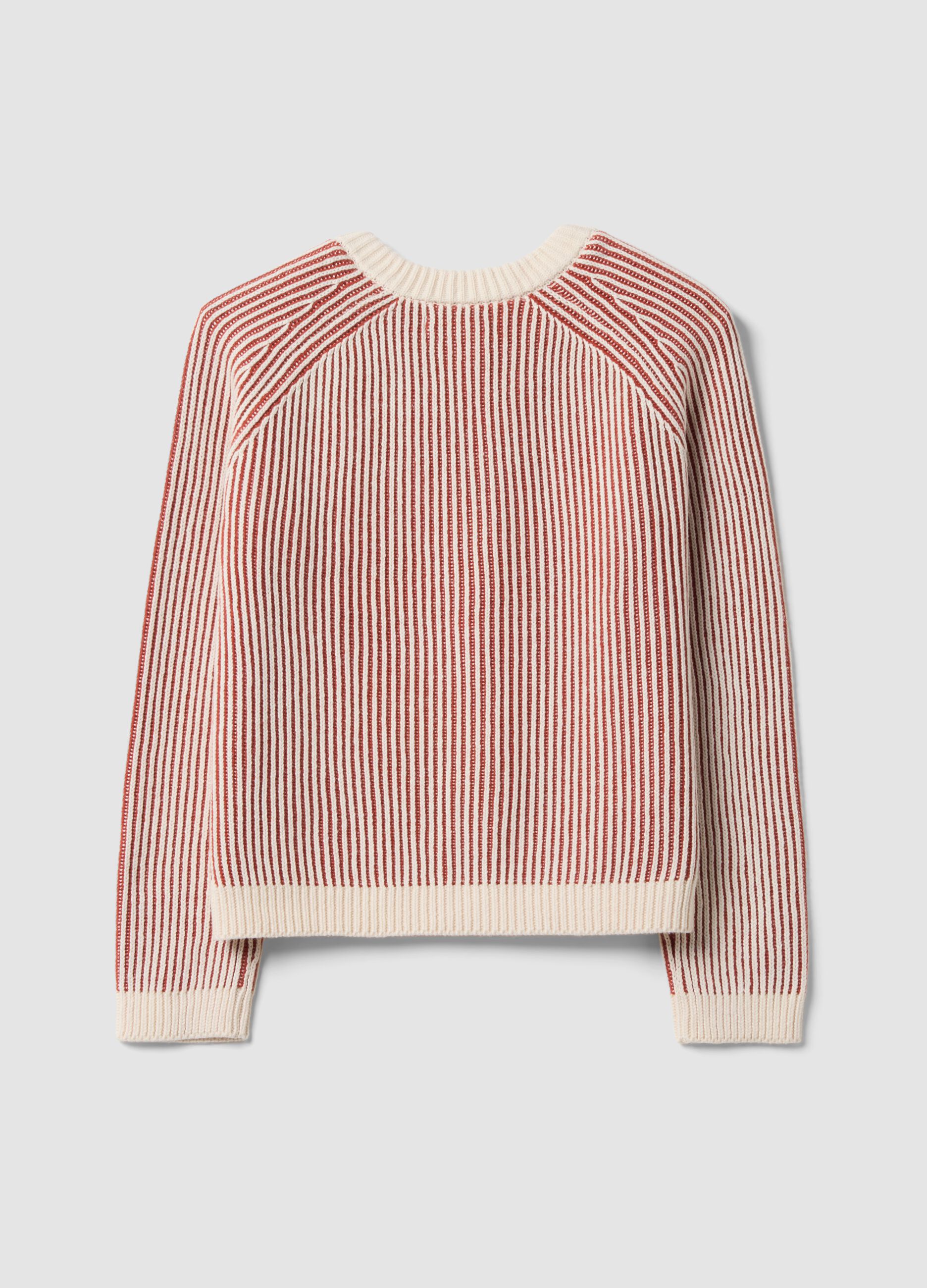 Cardigan bianco in puro cotone a coste con girocollo