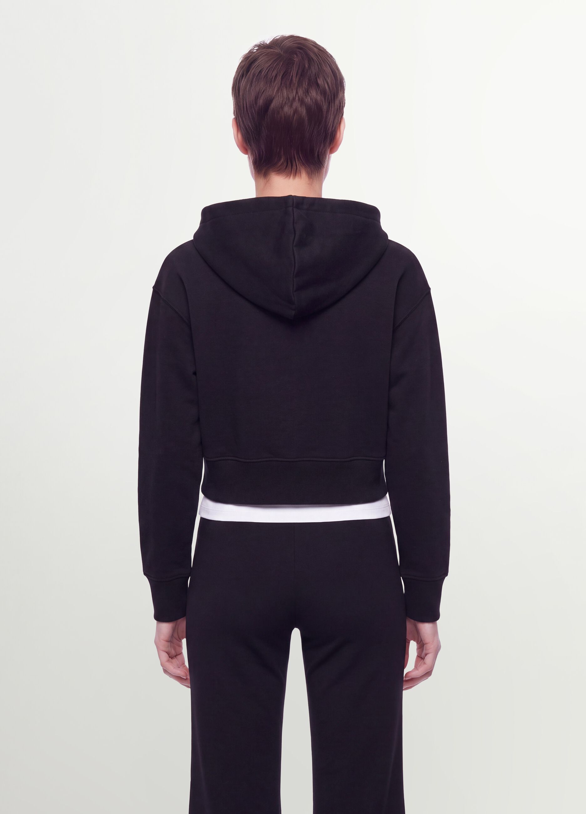 Black full-zip fitted cotton-blend hoodie