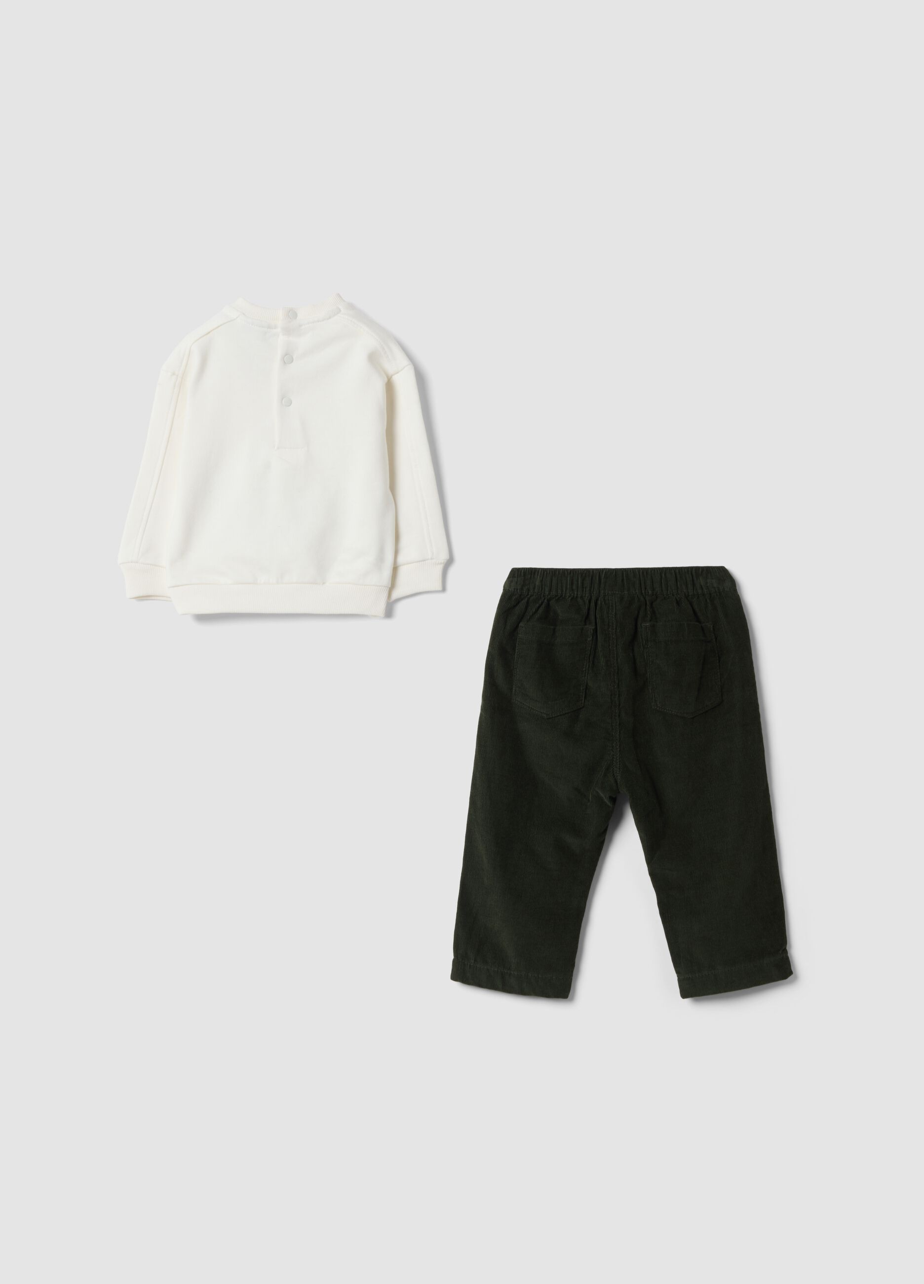 Green and white pure cotton set with dinosaur print