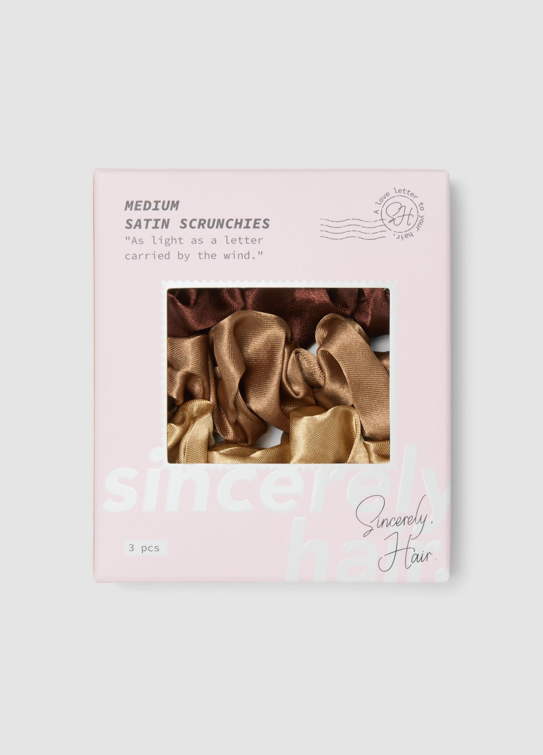 SINCERELY HAIR ربطات شعر ساتان مقاس متوسط، 3 قطع، موكا