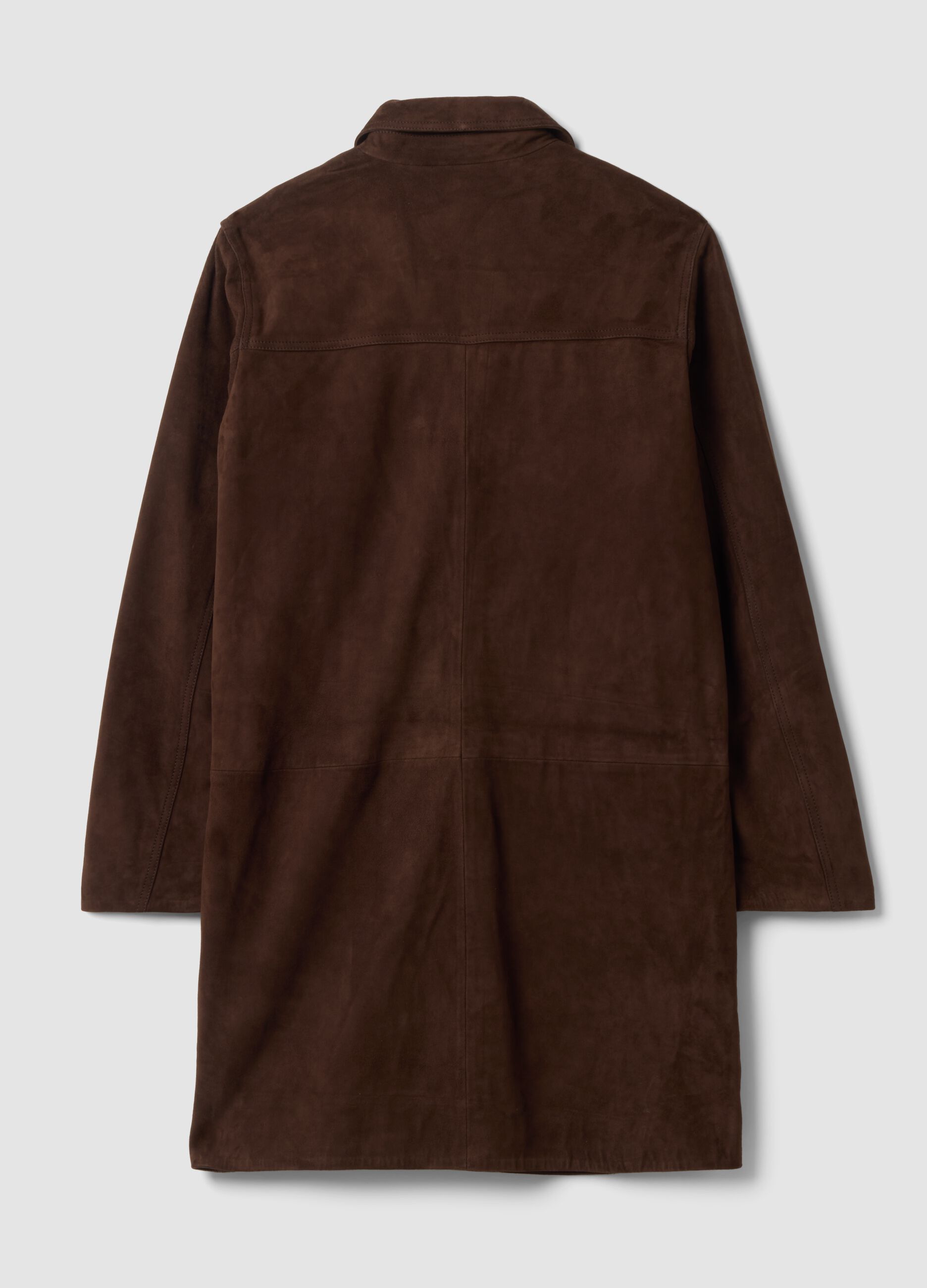 Long brown regular-fit genuine leather coat