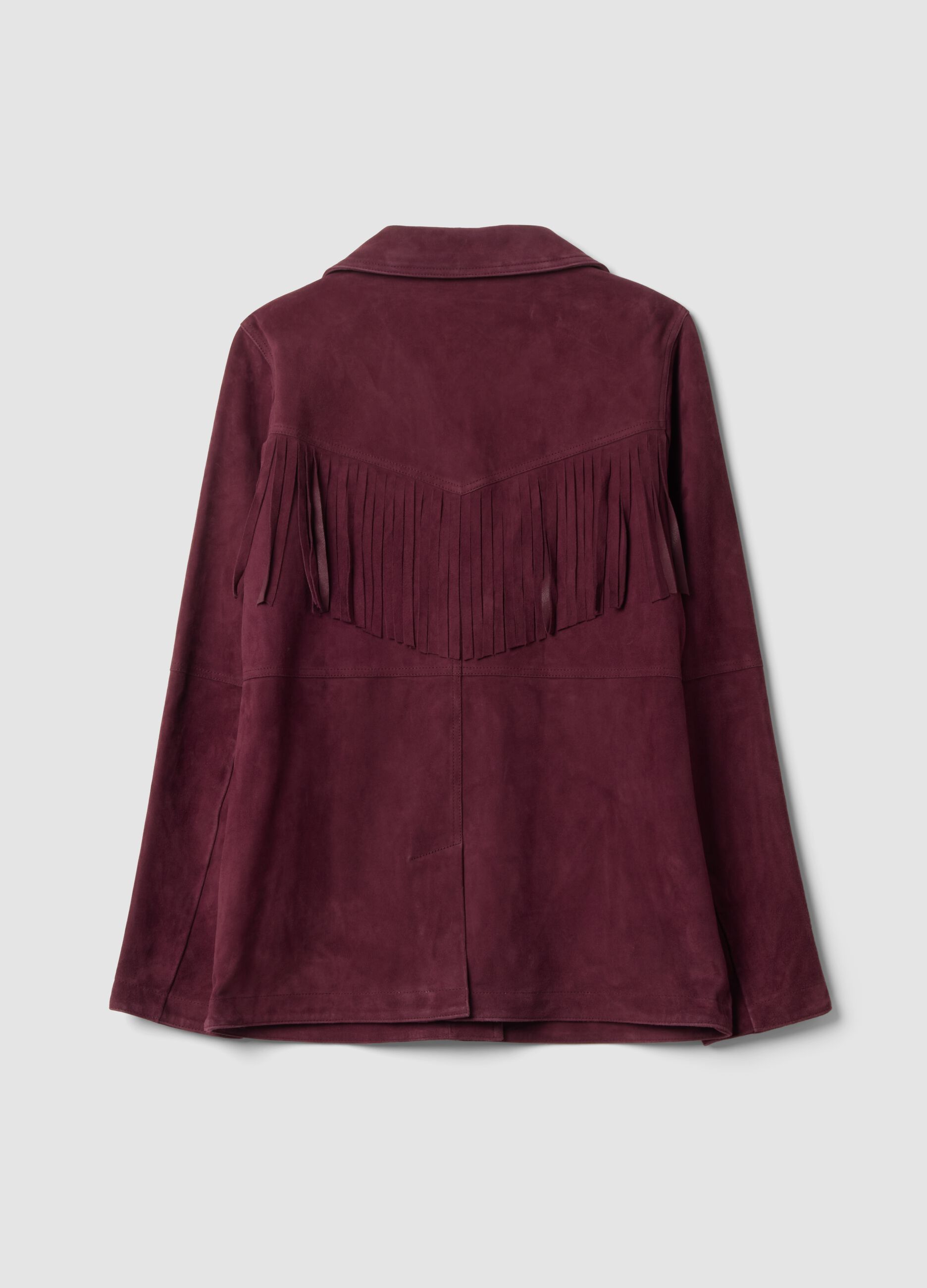 Red genuine leather fringed blazer, regular fit