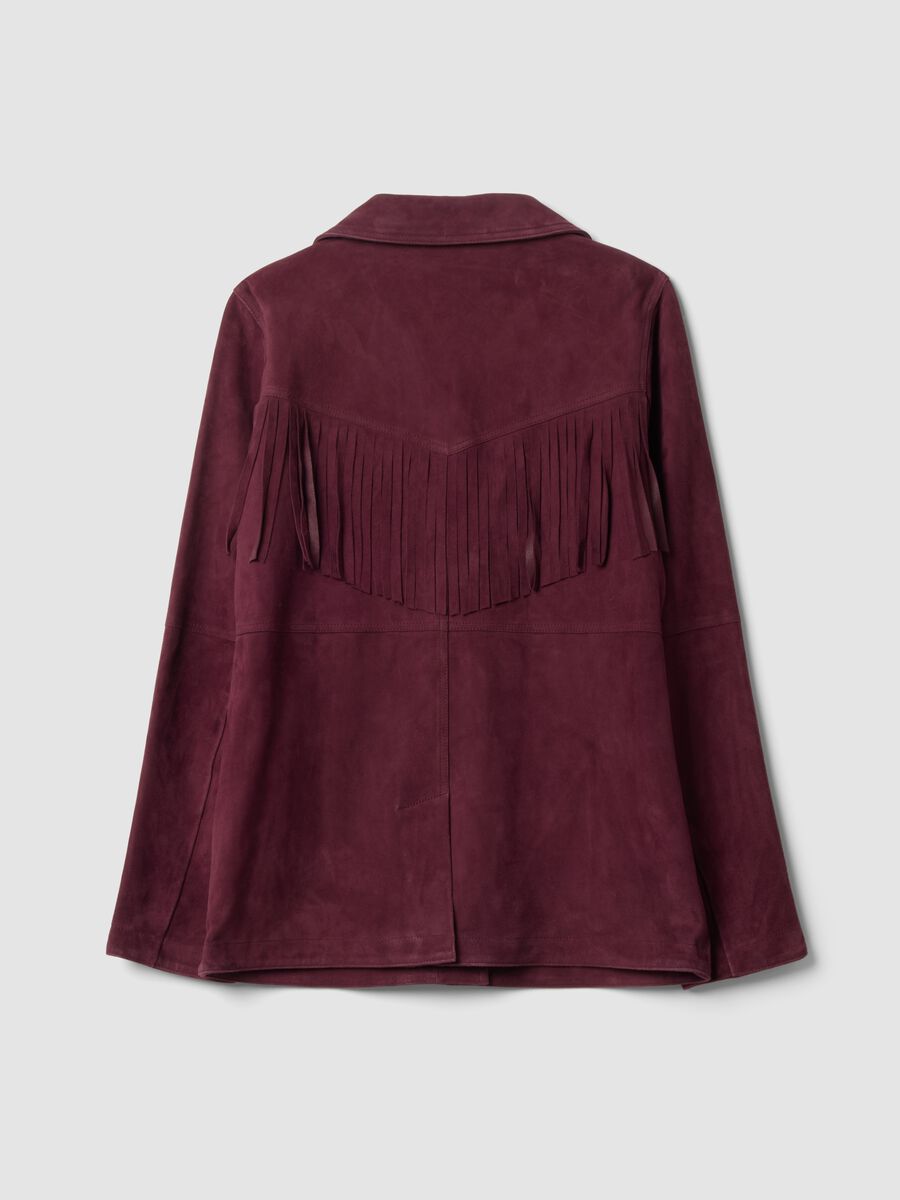 Red genuine leather fringed blazer, regular fit_3