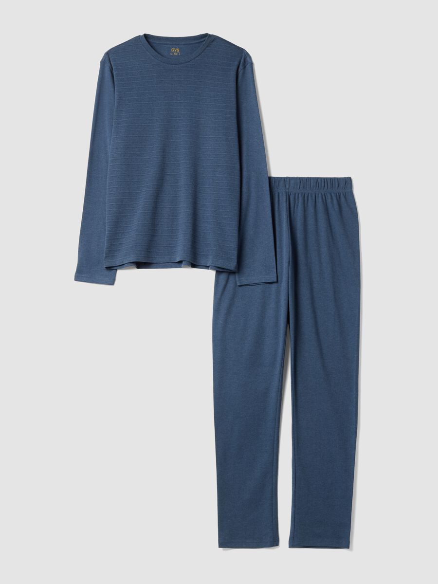 Blue m&eacute;lange pure organic cotton crew-neck pyjamas_0