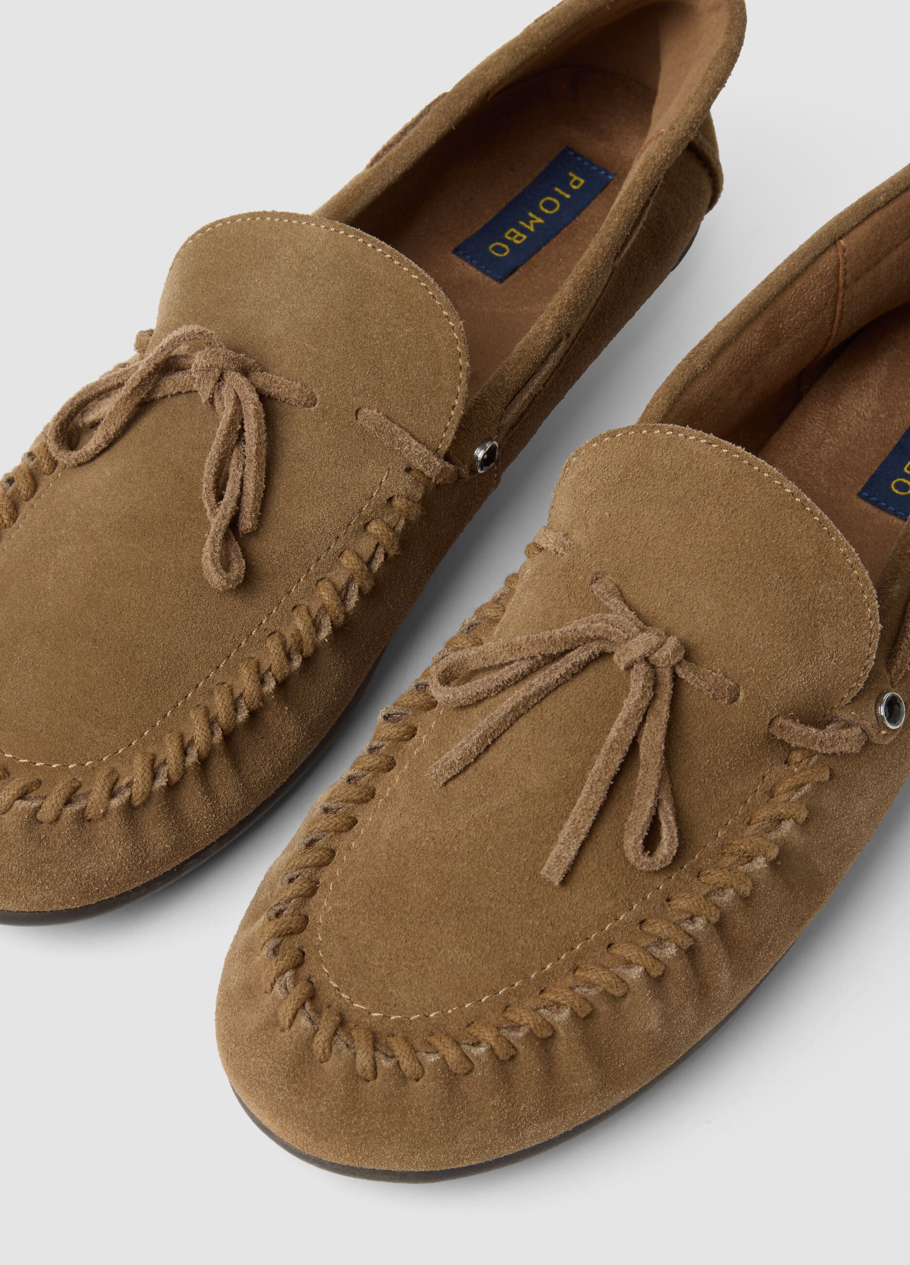 Brown genuine leather loafers with bow