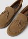 Brown genuine leather loafers with bow_1