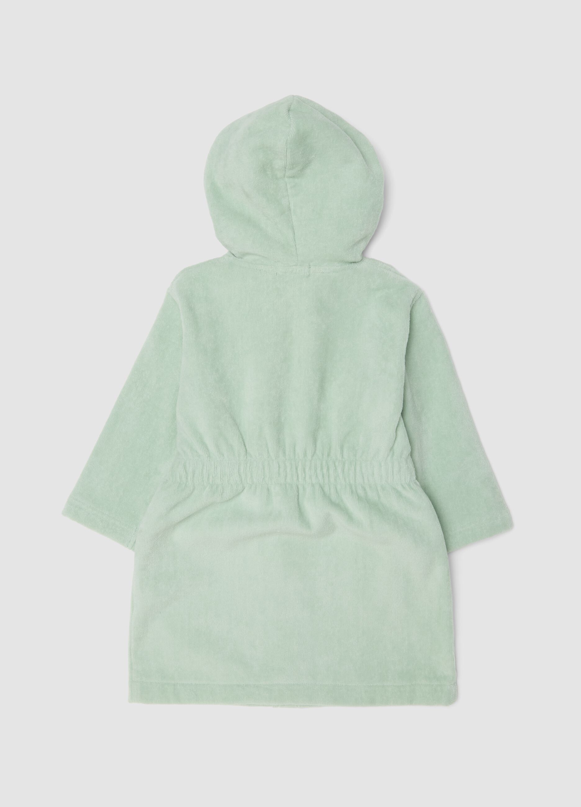 Green organic cotton dinosaur hooded bathrobe for babies and toddlers